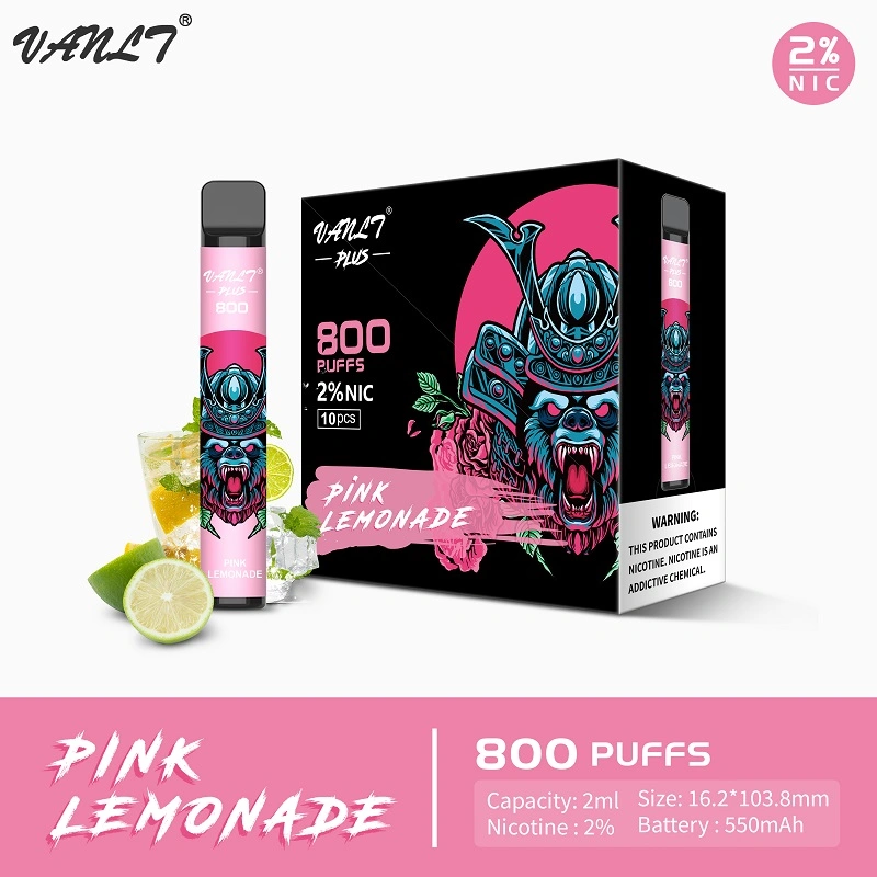 Ceniza sin humo cigarrillo electrónico Cigarete no Minors Vanlt Plux 800 Puffs Rosa Lemonade Plus VAPE Pod