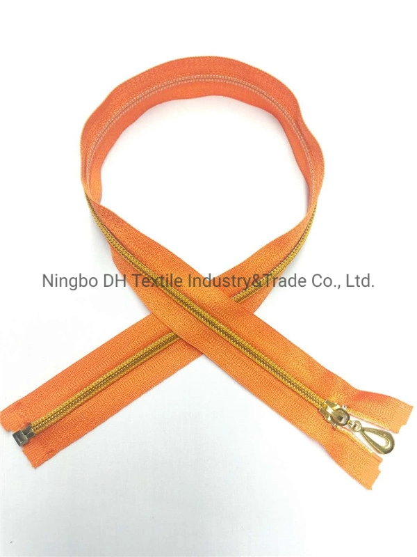 No. 5 Nylon Zipper Open-End with Gold Teeth for Garments/Bags From Original Factory