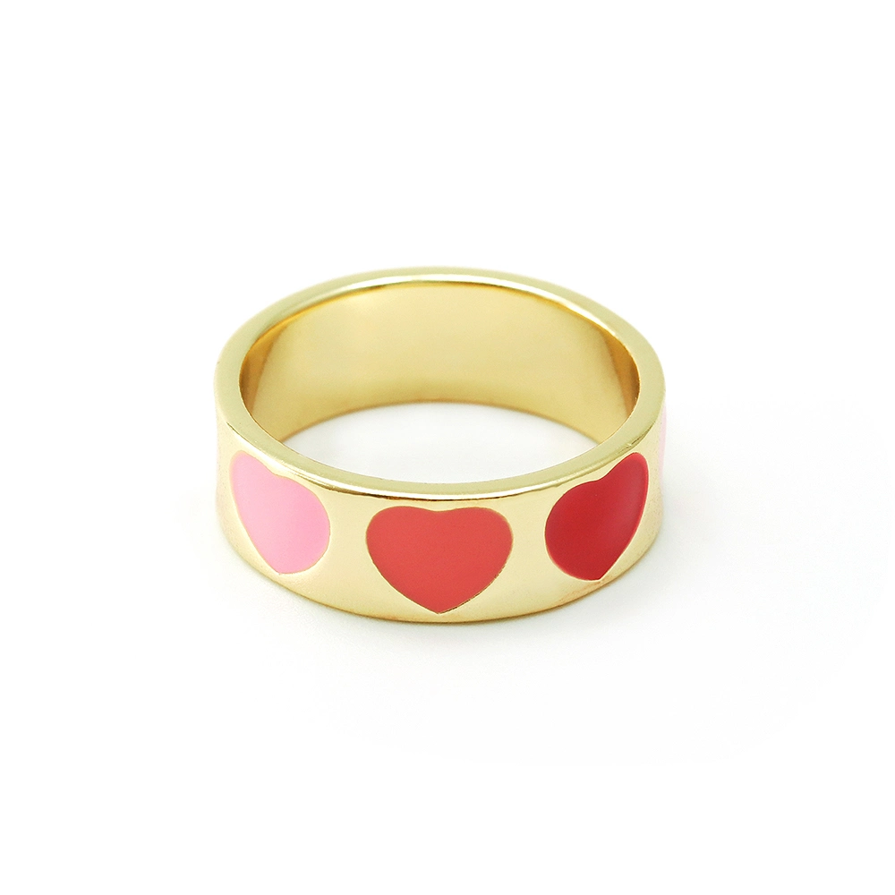 La moda de joyería de oro 18K Plted Corazón Rosa anillo de esmalte para las mujeres