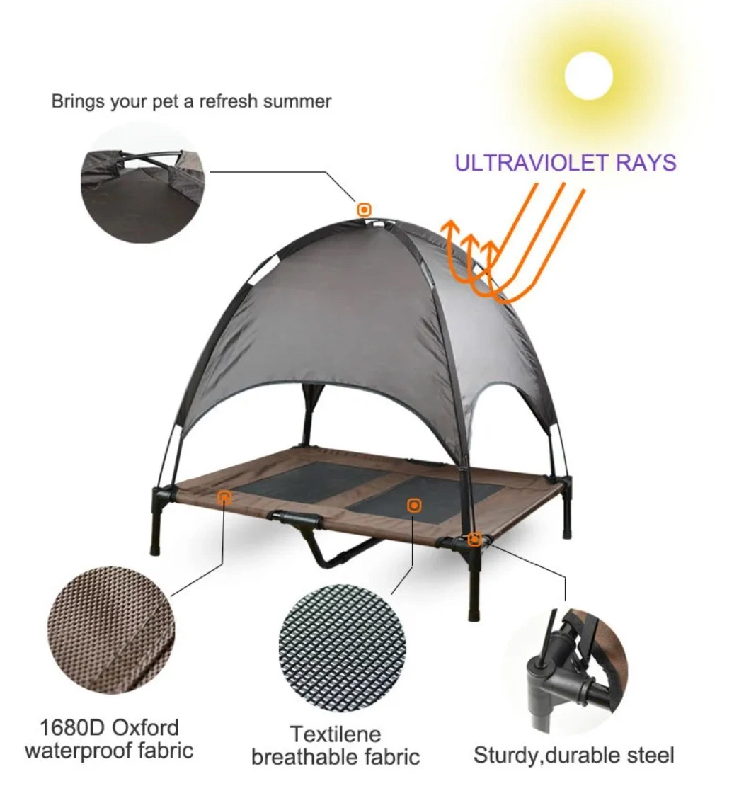 Venda por atacado Viagem Exterior Camas portáteis de cão Camping Animais elevados PET Bed com Canopy