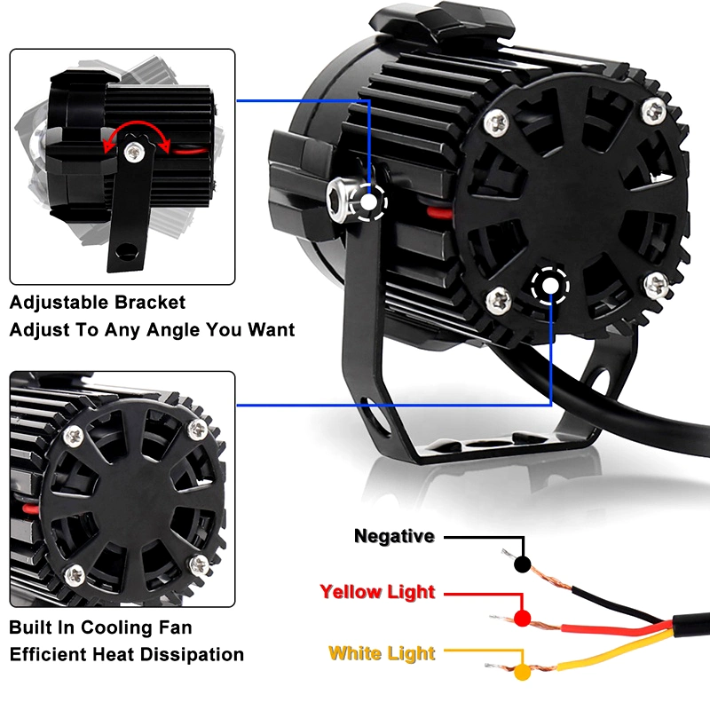 Motorcycle LED Headlamp Mini Driving Work Light Dual Color Motorbike Lighting