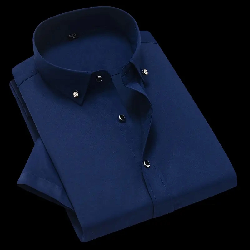 Chemise de travail en fibre de bambou à manches courtes pour hommes de haute qualité, chemises décontractées et formelles sur mesure pour hommes, chemises de costume d'affaires sans repassage.