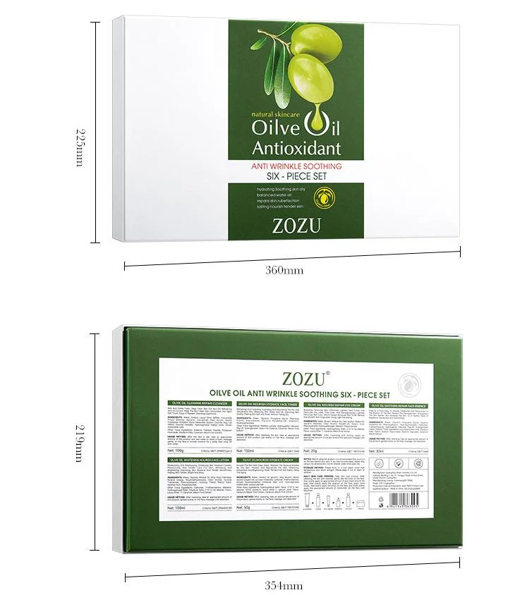 Mayorista en línea en el stock aceite de oliva Anti-arrugas calmante blanqueamiento de seis piezas Set Anti Aging Kit Facial Care Set aceite de Olivos Set de cuidado de la piel antioxidante