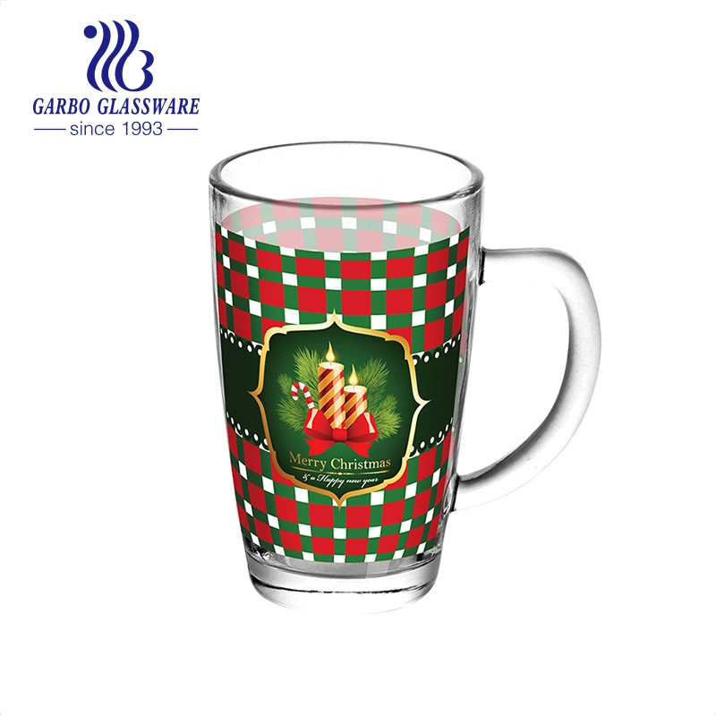 Christmas Gift Coffee Mugs Set with Printing and Decal Designs with Handle Glass Mugs Glass Beer Cup Holiday Gift Glass Mug