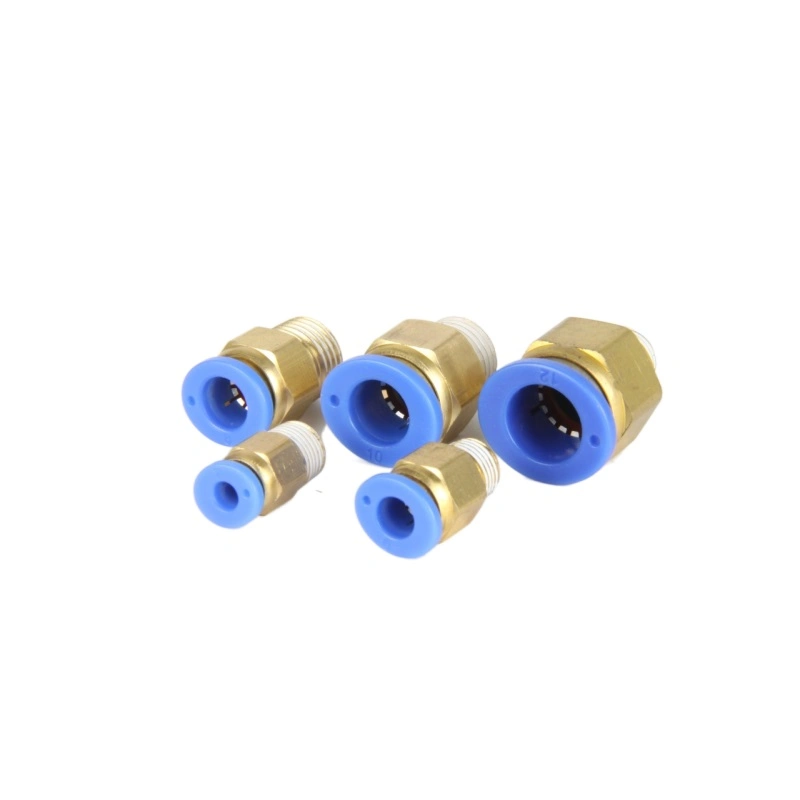 PC Series Male Straight Blue Brass Port Size1/4 Male Thread Threaded-to-Tube Push in Pneumatic Fitting