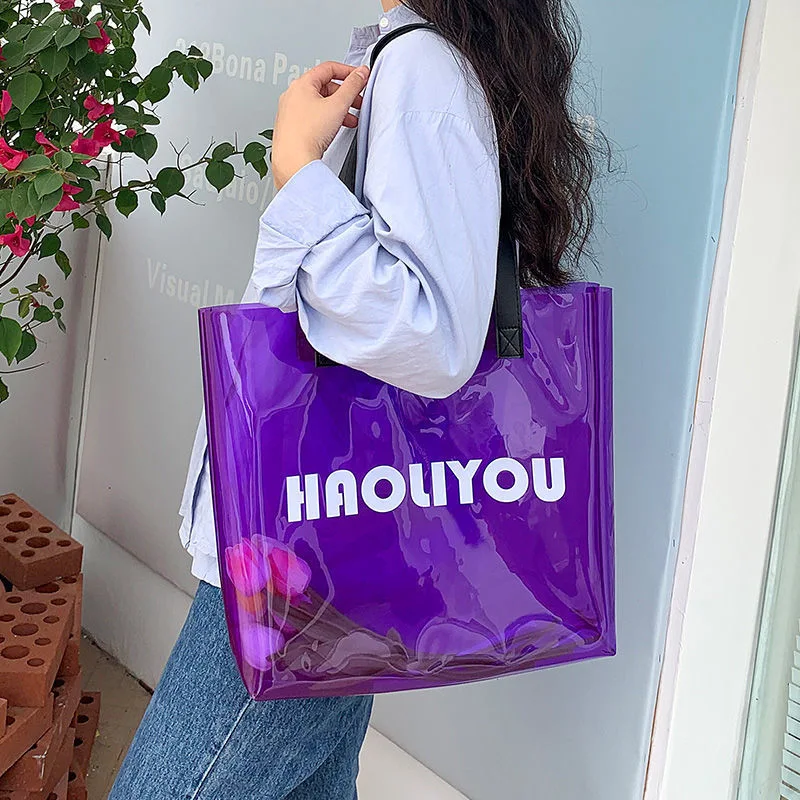 Candy Beach Bags Women Travel PVC Transparent Tote Bags Fashion Jelly Casual Shopping Shoulder Bags