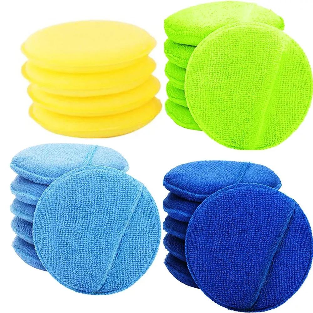 Ultra Soft Microfiber Car Wax Applicator Pad 5" Round Waxing Sponge with Finger Pocket for Applying Wax Buffer Pad