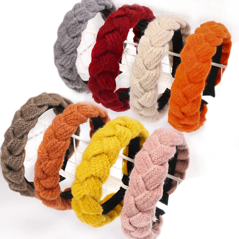 Autumn and Winter Twist Knitted Wool Headband New Handmade Hair Bands Net Red Simple Color Hair Accessories