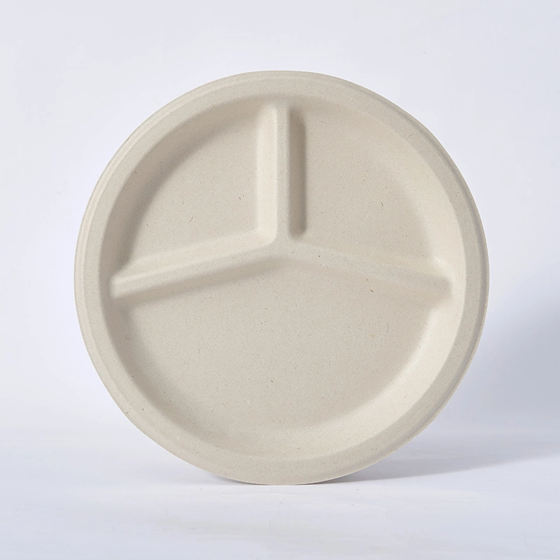 9 Inch 3 Compartment Biodegradable Sugarcane Compostable Round Plates for Fruits