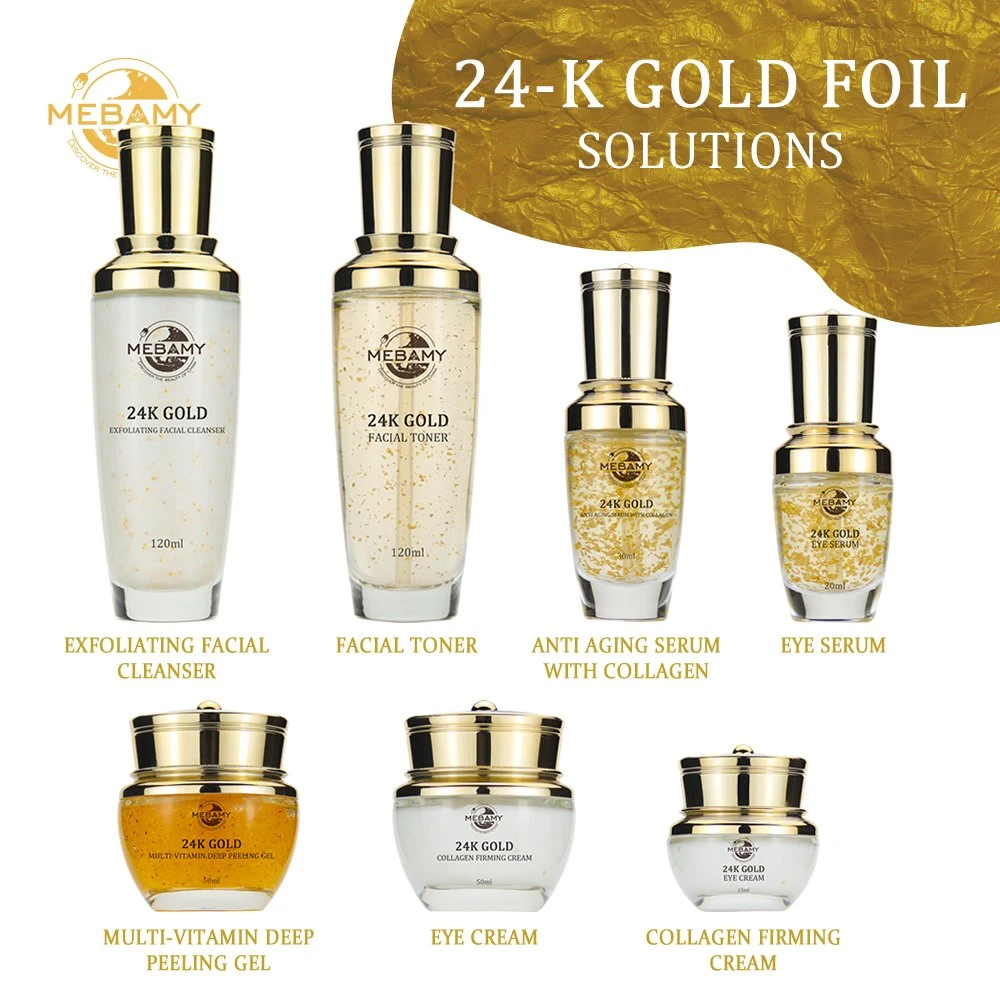 Produtos OEM personalizados de ouro de 24K de cuidados da pele facial de Limpeza Facial de luxo Creme Gel de soro de Toner 7 PCS Conjunto de Oferta