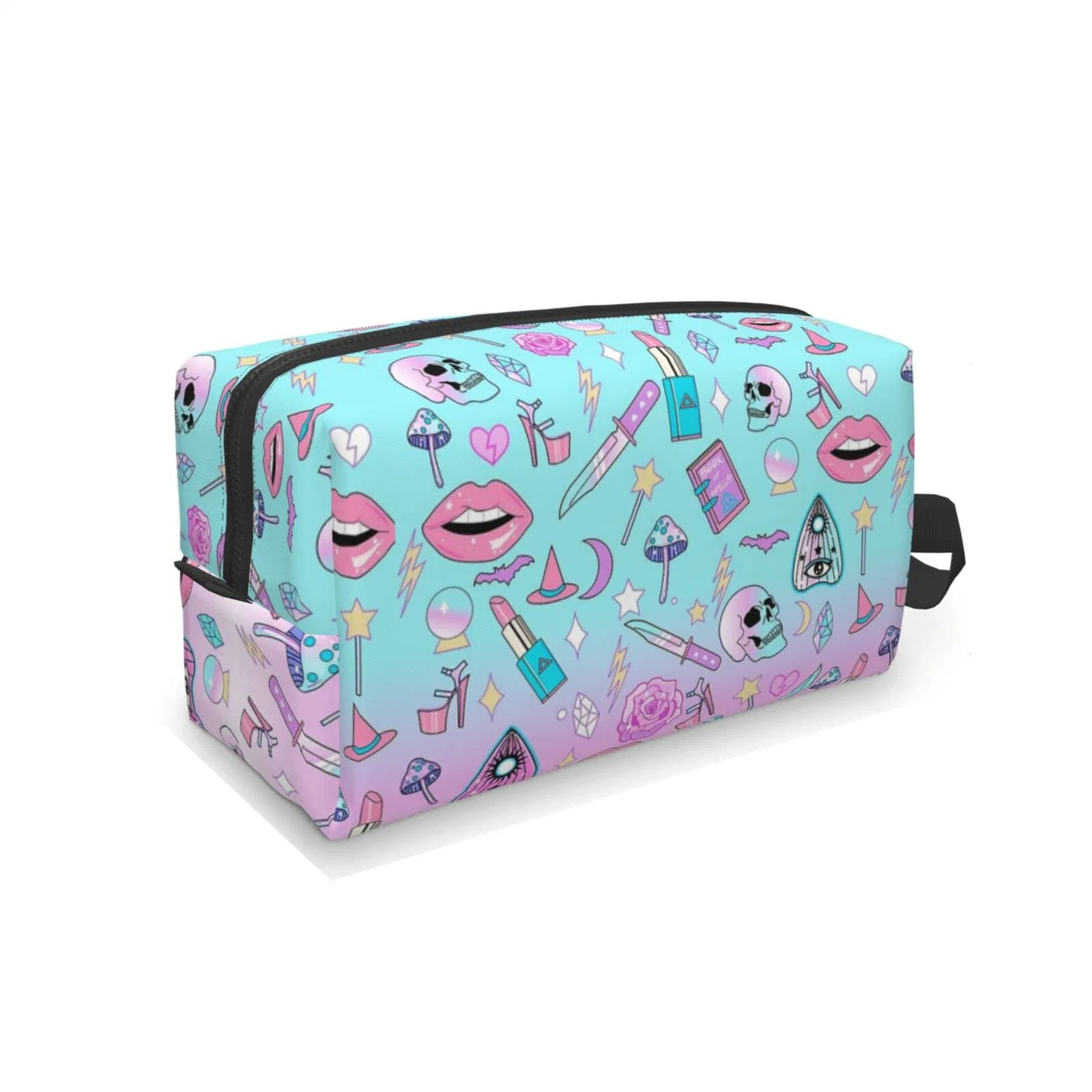 Bruxa portátil Goth Makeup Bag Sacos de cosméticos de viagens para as mulheres Meninas Grande bolsa de Higiene Pessoal zíper impermeável dons de Acessórios