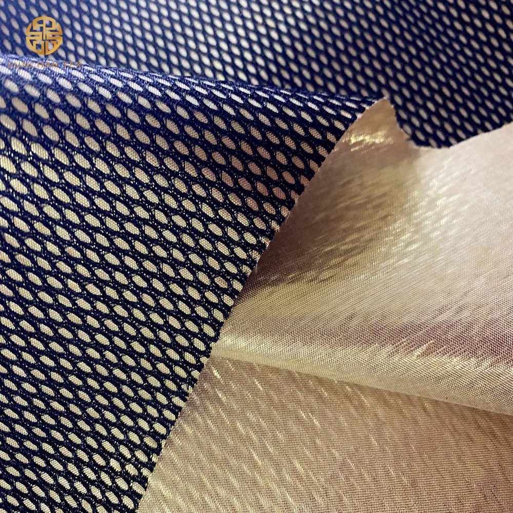 Golden Fabric Compound with Mesh Fabric for Coat