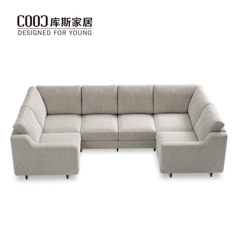 Modern Home Living Room Furniture Set Linen Velvet Fabric Leather Corner Couch Set U Shaped Sectional Modular Sofa