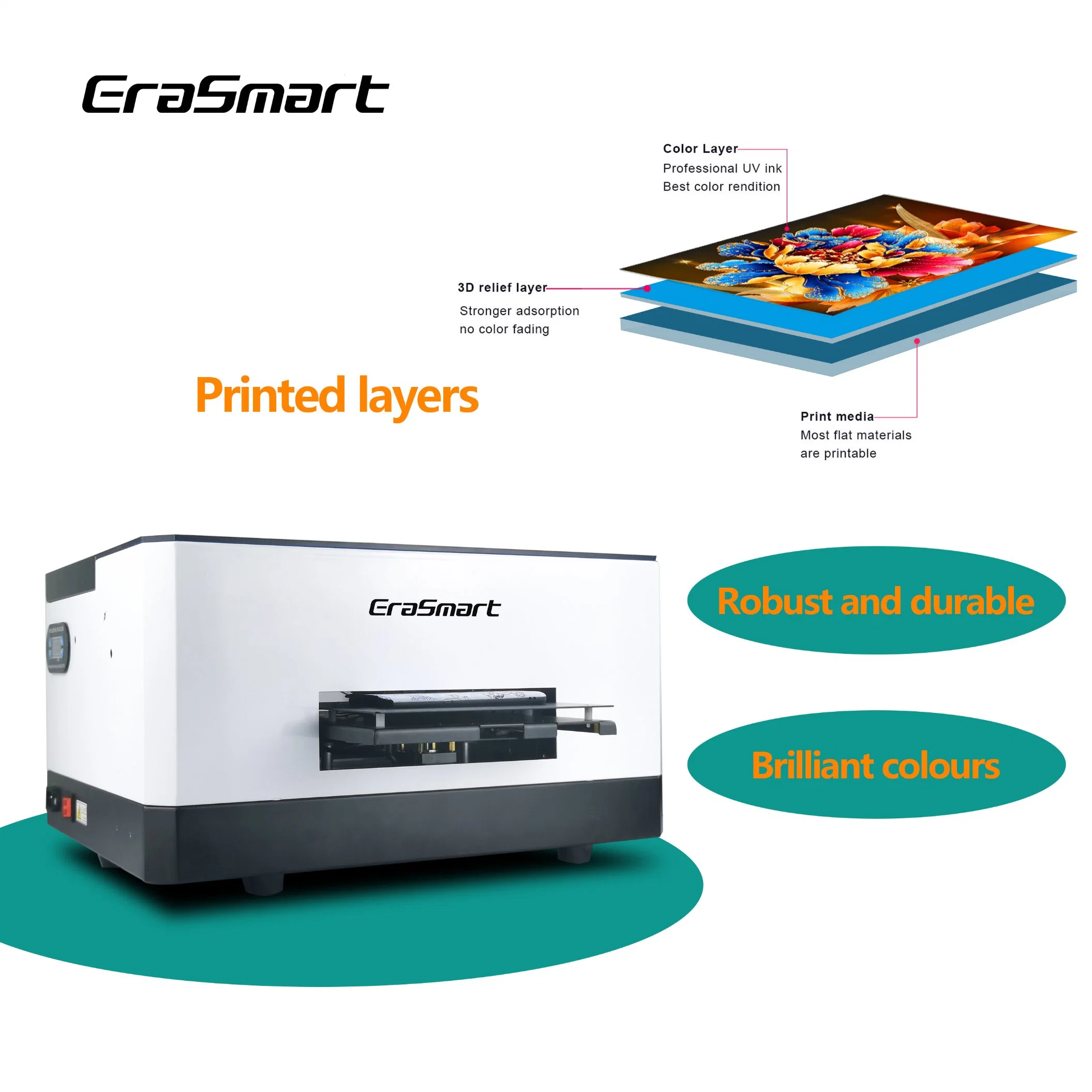 Una impresora UV de Erasmart5 Máquina de impresión profesional para el caso del teléfono de acrílico de Madera Cerámica A5 Mini impresora UV Impresora Epson L800