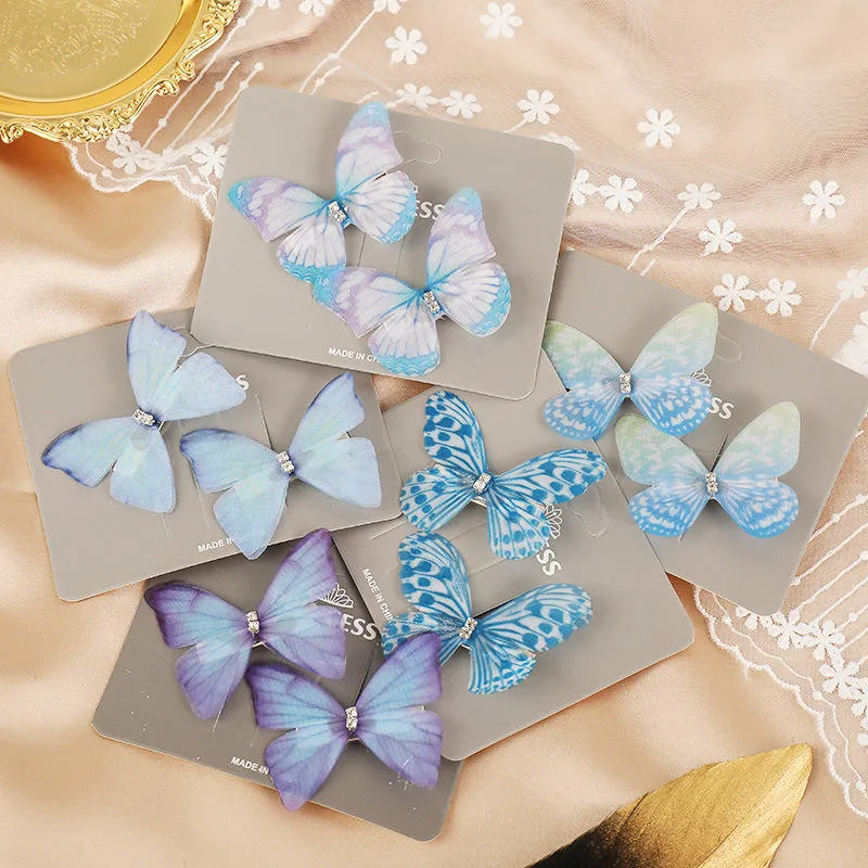 Wholesale/Supplier Baby Girl Double Solid Gauze Butterfly Hairpin Hair Accessories Duckbill Clip 2PCS/Set Cute Hair Clips