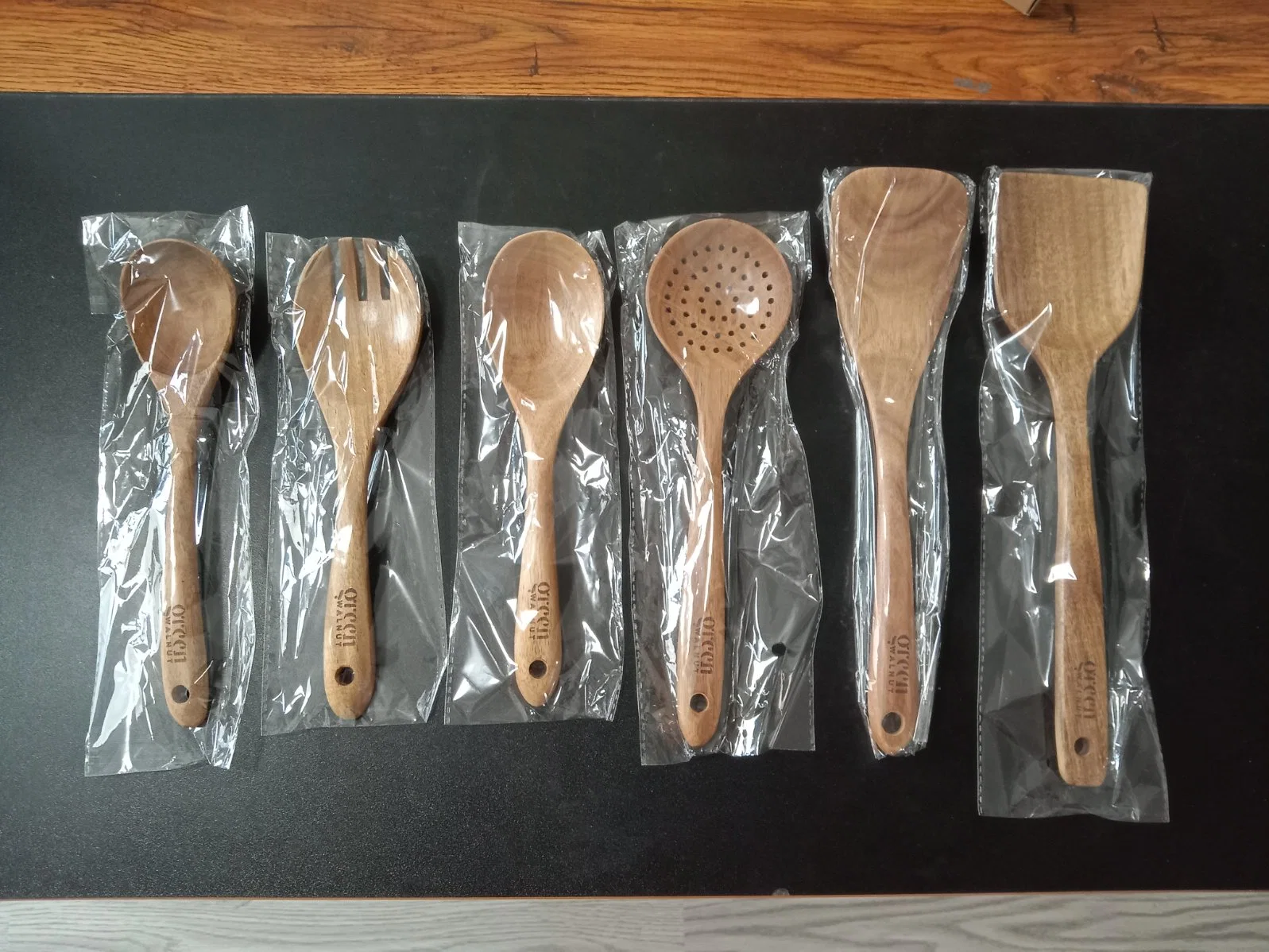 6 Non-Stick Picecs spatules en bois de teck naturel des ustensiles de cuisine de cuisine en bois
