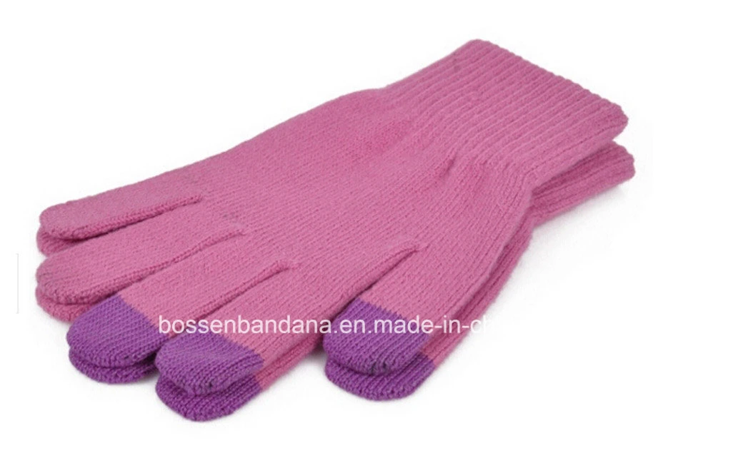 Original Factory Produce Customized Logo Printed Red Acrylic Knitted Magic Touch Screen Gloves