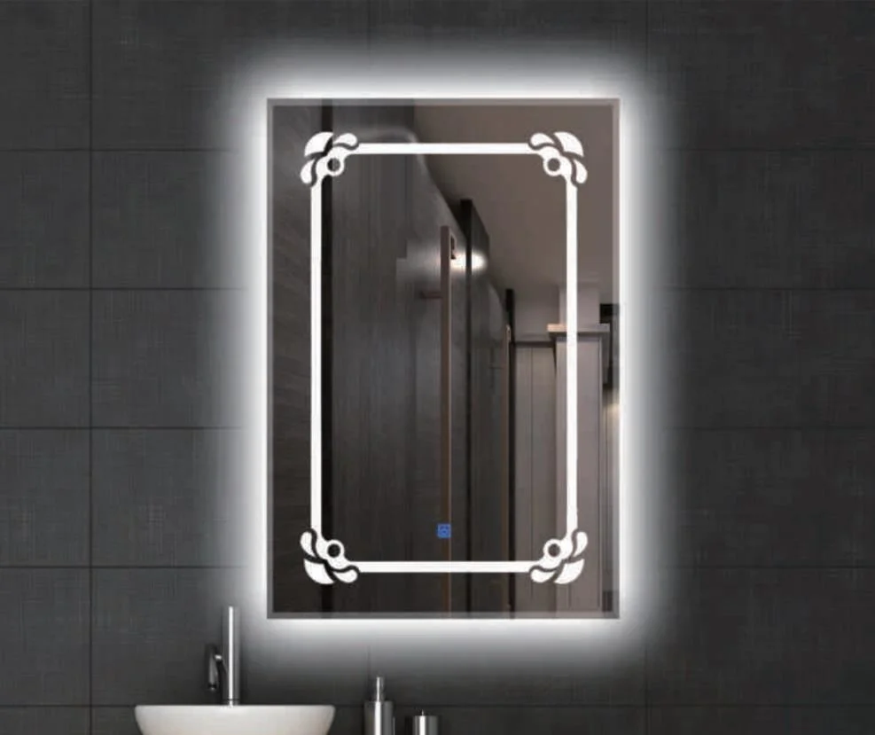 China Wholesale Modern Silver Rectangle LED Toilet Mirror Salon Furniture