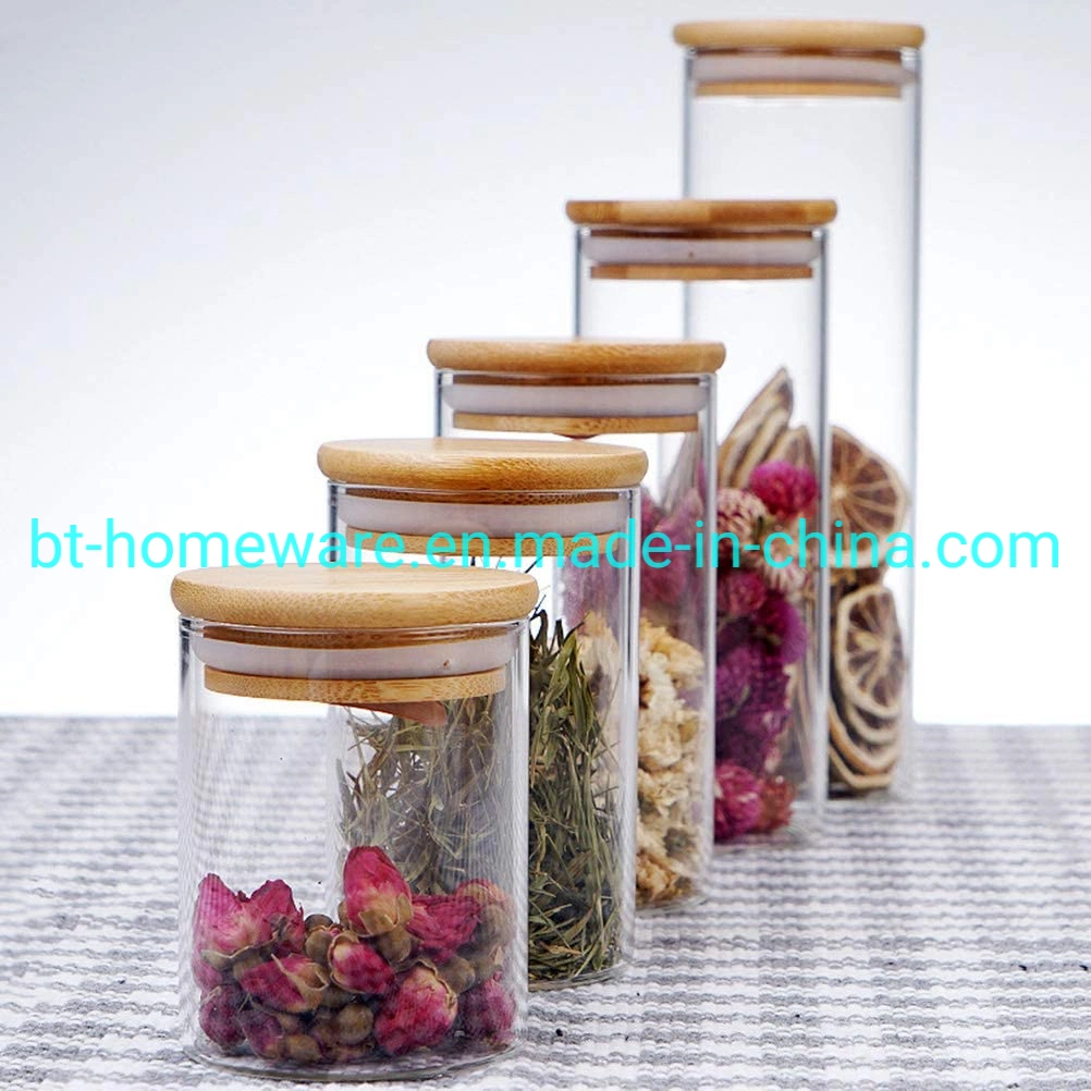 Wholesale/Supplier High Borosilicate 550ml 18oz Sealed Glass Canister with Bamboo Wooden Lid Grain Canister Food Storage Container for Loose Tea Coffee Bean Rice