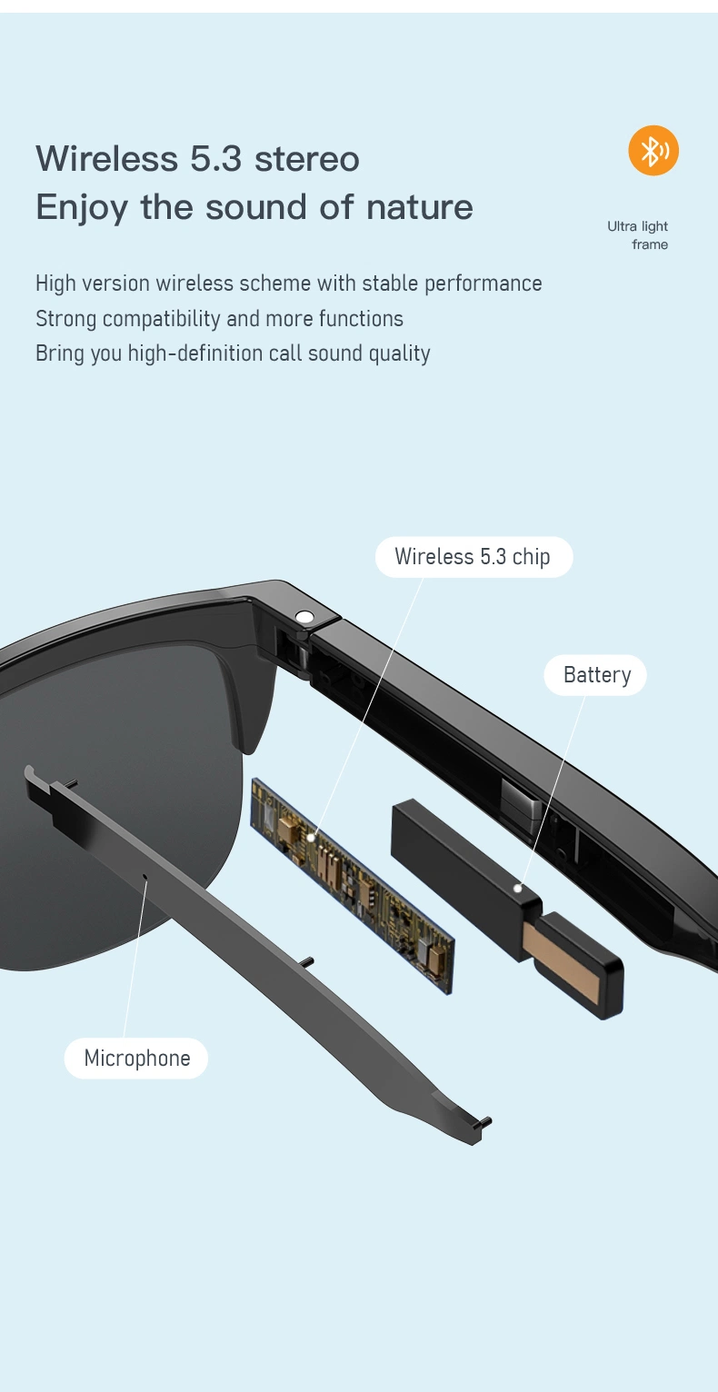 2023 Bluetooth Glasses Fashionable Sunglasses New Arrival Smart Glasses Sunglasses Android Calling Wireless Music Glasses Headphone Bluetooth Earphone