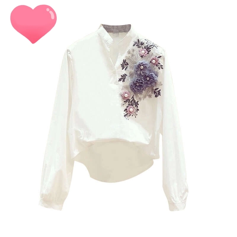 Women's Autumn Clothing Fashion Embroidery Decorative V-Neck Long-Sleeve Shirt