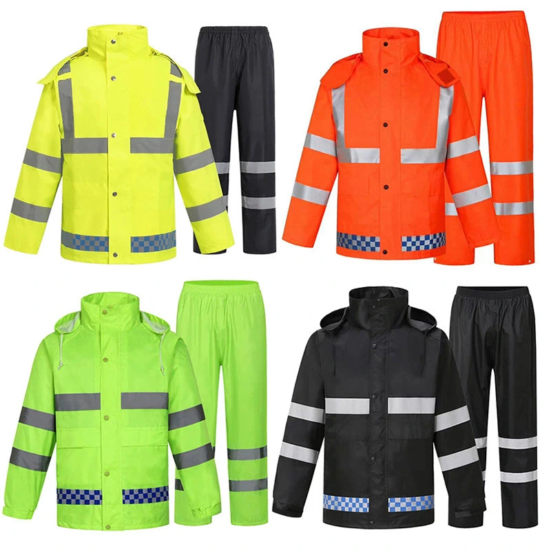 PU Working Rain Suit PVC Reflective Safety Raincoat for Security Man