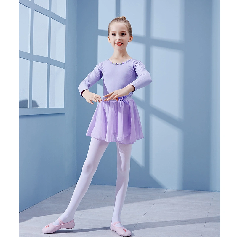 Cute Girls Cotton Ballet Kids Dance Girl Training Dancewear with Dress