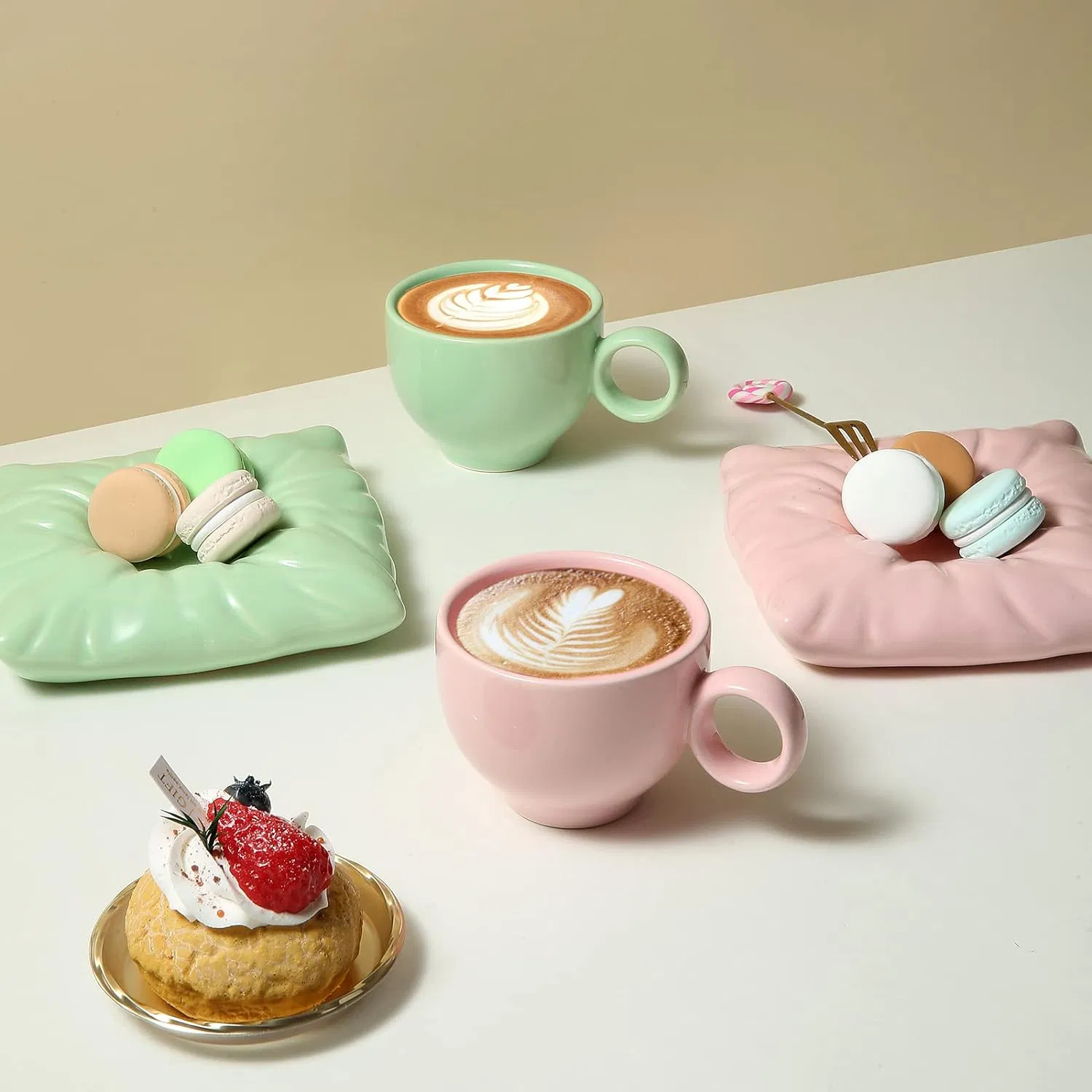 Cappuccino Cup and Saucer Set 200ml for Specialty Coffee Drinks Pillow Coaster Design Mug Tea Cup