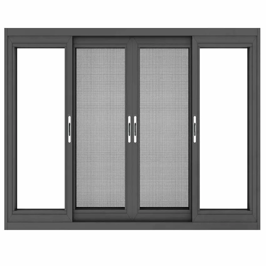 Black Double Glazed Aluminium Sliding Windows with Mosquito Net