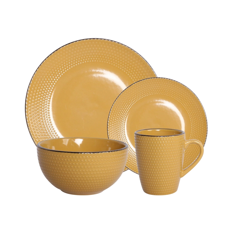 Hot Selling Embossed Dots with Metallic Rim Ceramic Dinner Set