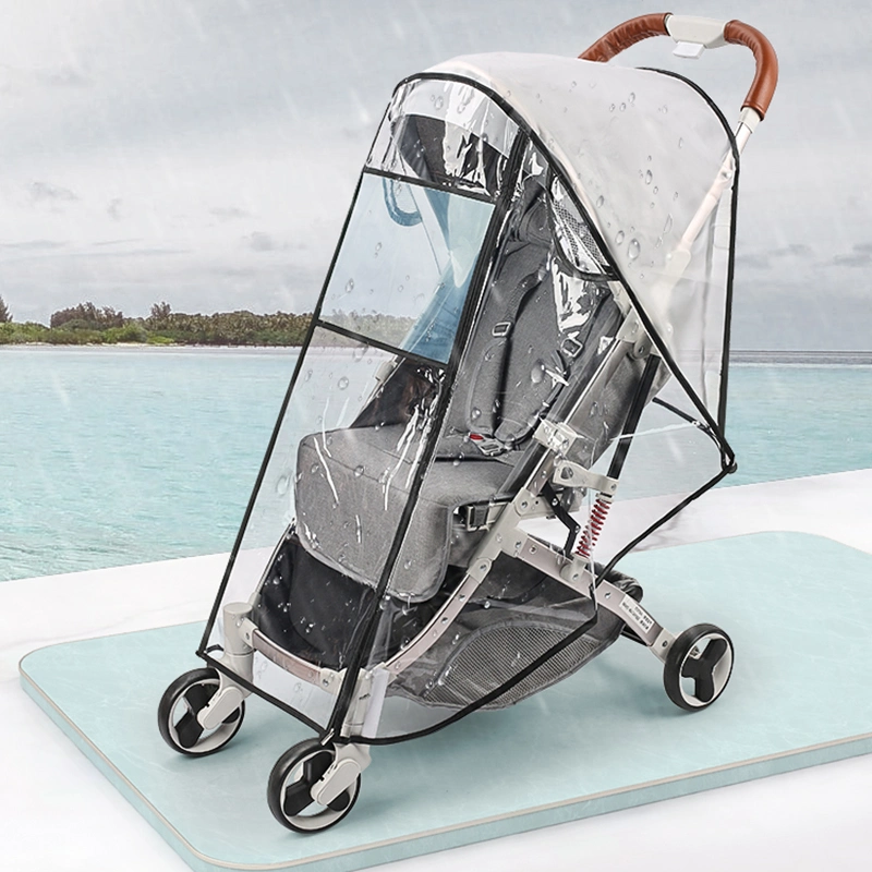 Wholesale/Supplier Bulk Water Proof Shield Transparent Food Grade EVA Material 0.2mm Travel Universal Baby Carriage/Stroller Rain Cover with Velcro Straps