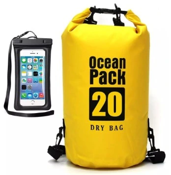 Sac étanche en PVC 500d de 5L, 10L, 15L et 20L de la marque Outdoor Wholesale pour la natation, les voyages et les sports.