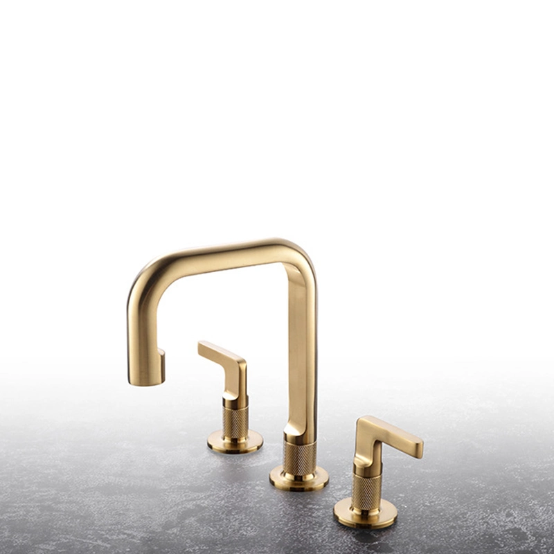 Modern Brushed Gold Bathtub Faucets 3 Hole Brass Bathroom Mixer Faucets