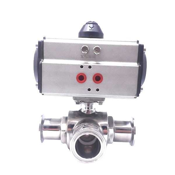 Sanitary Three-Way Pneumatic Clamp Stainless Steel Ball Valve