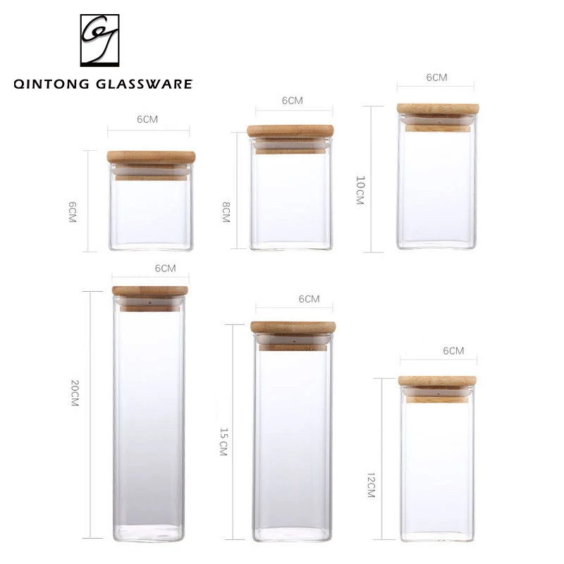 Großhandel/Lieferantspreis Runde Borosilikatglas 270ml 9oz Gewürzgläser mit Bambusdeckel für Süßigkeiten Gewürze Kaffeebohnen Nüsse Kekse