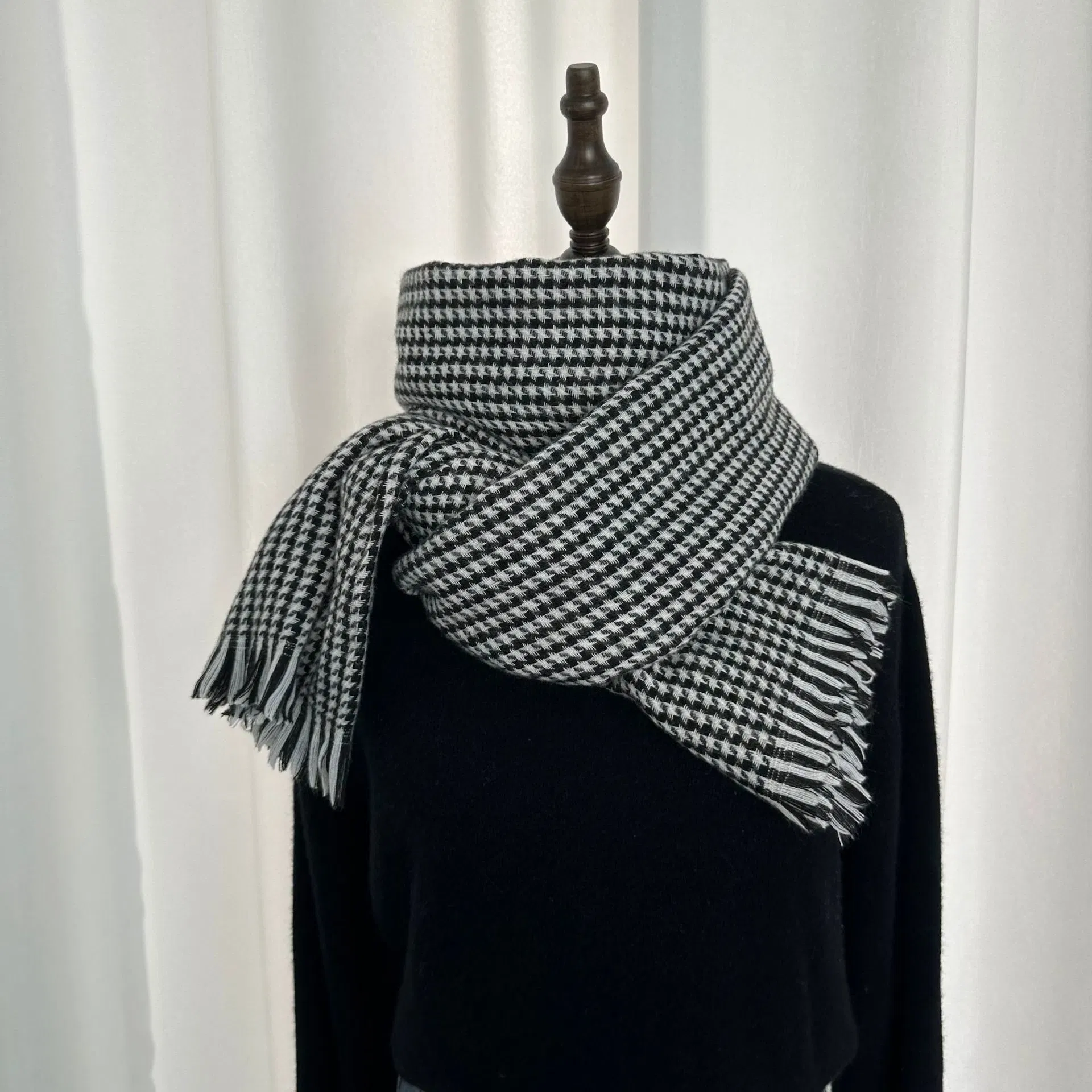 Custom Men Women Black&White Checked Warm Winter Shawl Cashmere Wool Scarves