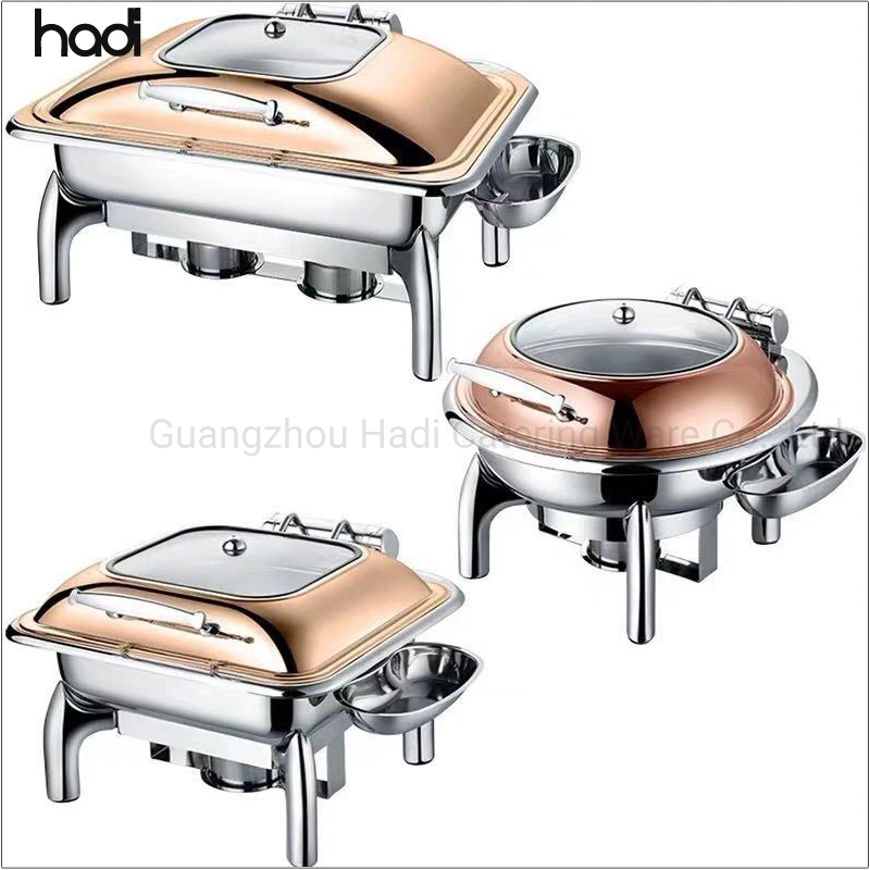 Stainless Steel Buffet Catering Equipment Factory Stainless Steel Copper Brass Chafing Dish Set Luxury Rose Gold Buffet Food Warmer