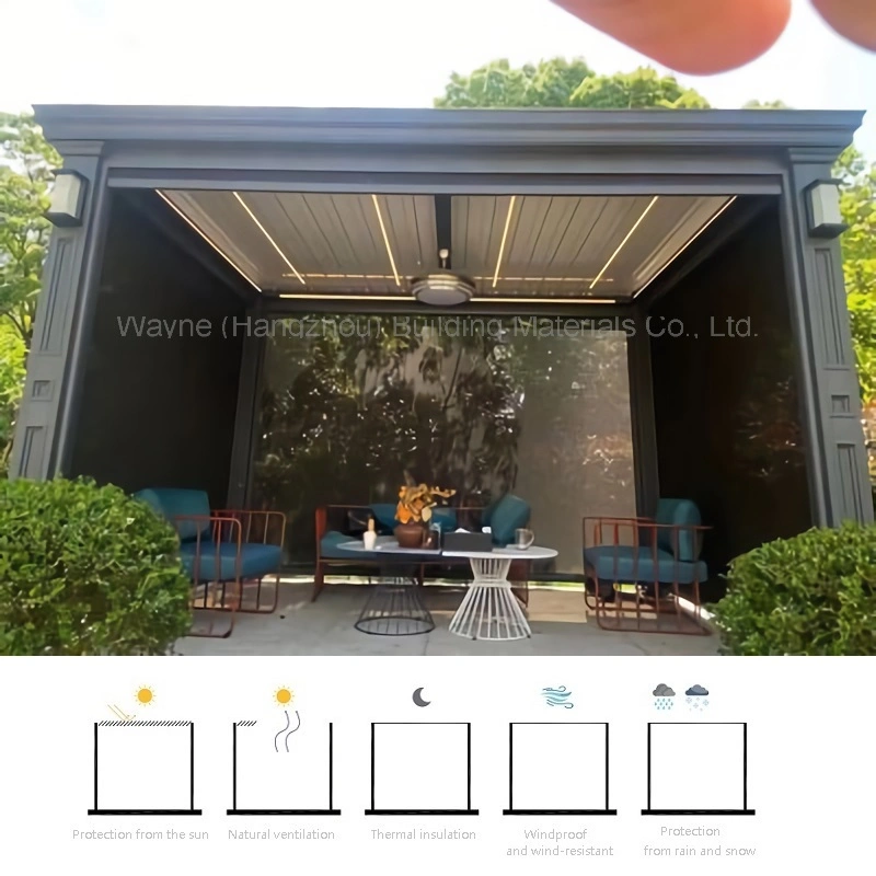 Exterior aluminio Louvered Shade Pergola motorizada fácil de montar ajustable impermeable Cenador en el tejado