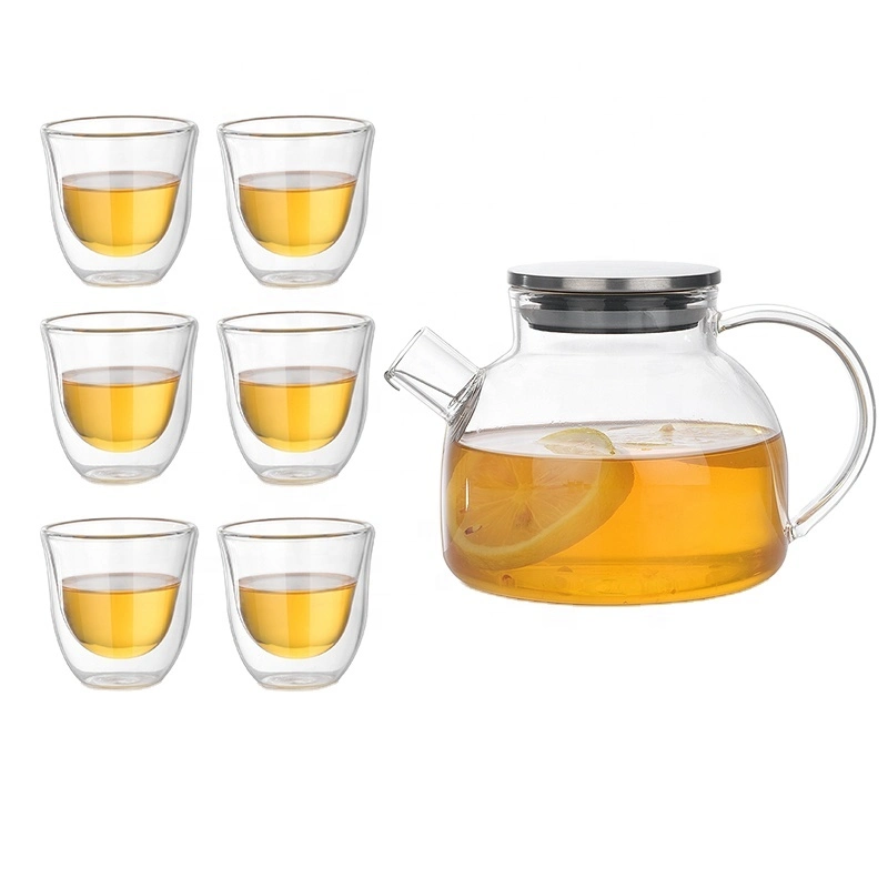 Mayorista de fábrica resistente al calor de Pyrex agua Kwith borosilicato tetera de vidrio con tapa de acero inoxidable Infuser cerámica