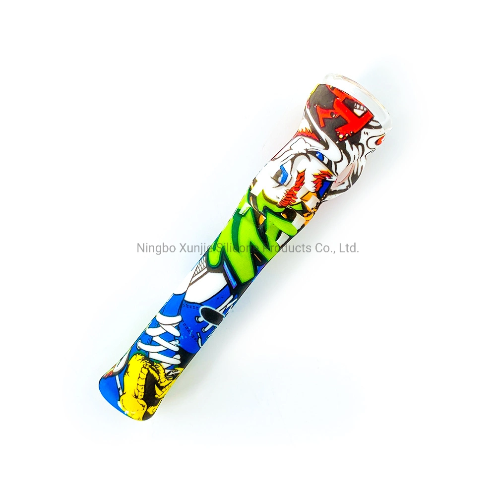 Print 4.0inches Silicone One Hitter with Glass Bowl Chillum Glass Straw One Hitter