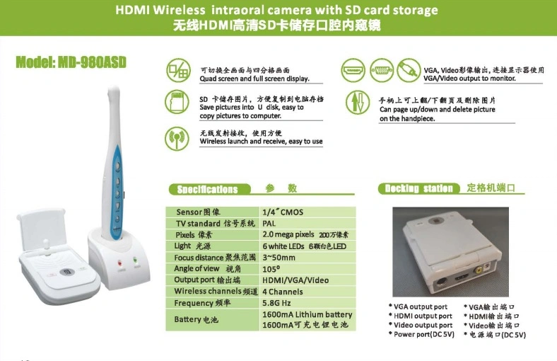 O HDMI Wireless Câmera Intraoral com cartão SD para MD980ASD