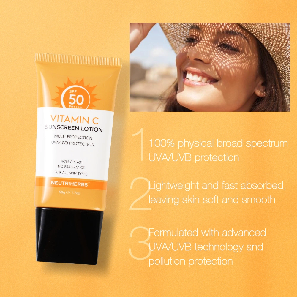 Private Label Long Lasting UV Protection Dry Face Vc Cream SPF50 Sunscreen