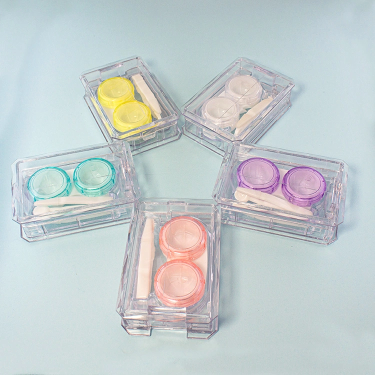 Hot Sales Professional Factory Colorful Transparent Contact Lenses Case with Tweezers with GMP/FDA