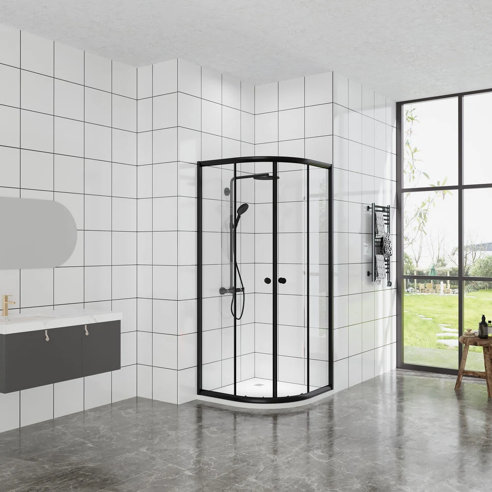 Bathroom Sliding Toughened Glass Black Aluminium Frame Shower Enclosure