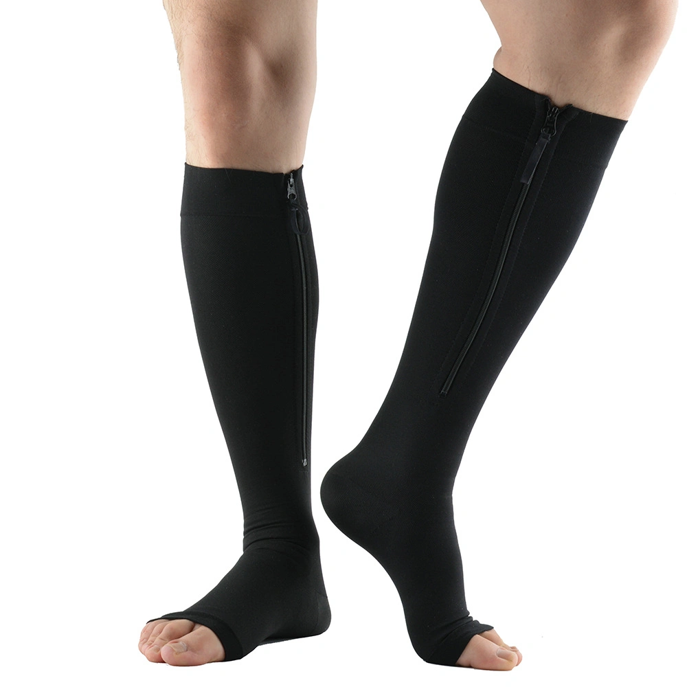 Medical Grade 2 Open Toe Zipper Compression Socks for Varicose Vein