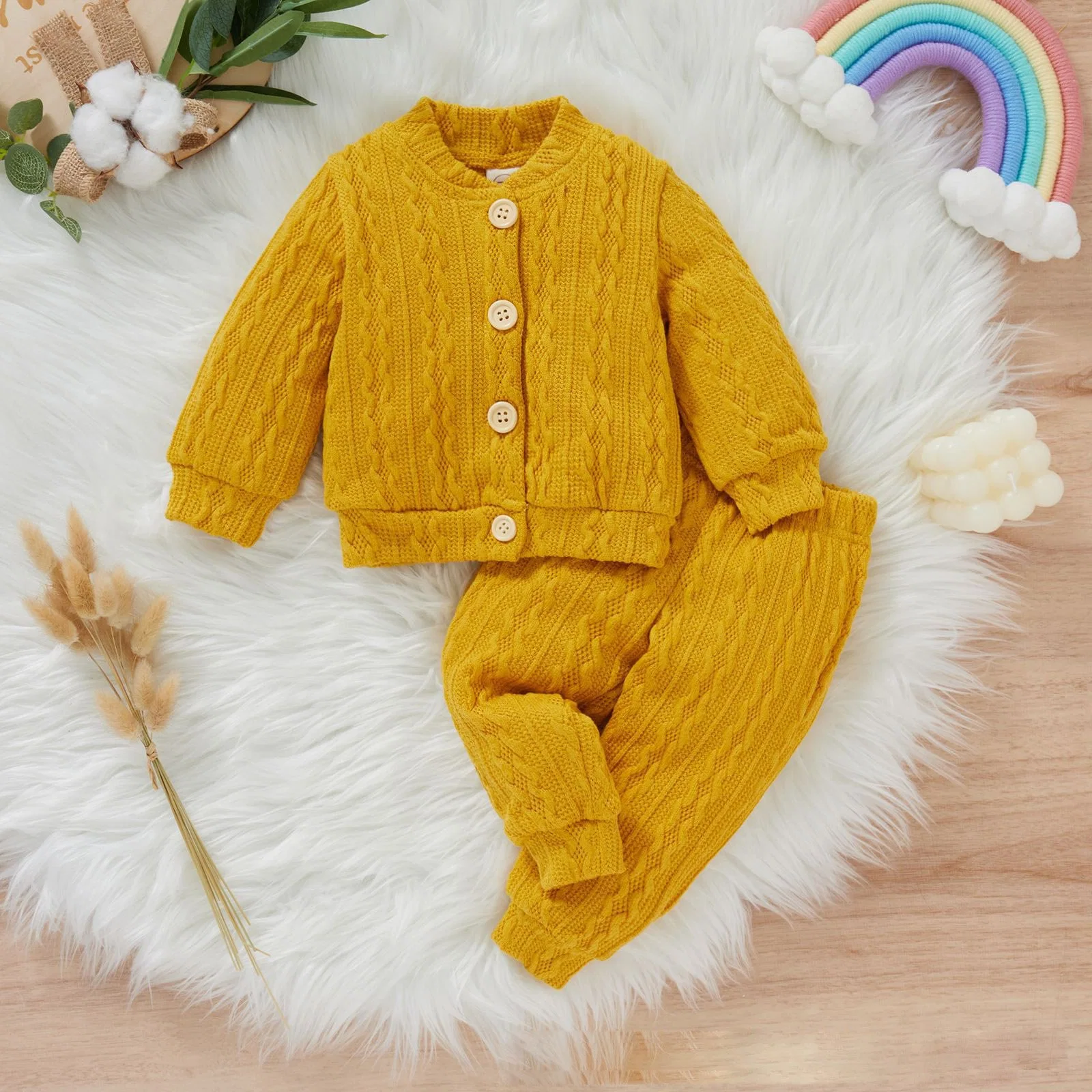 2023 Children Clothing Girls Multicolor Cotton Knitting Cardigan Two-Piece Set