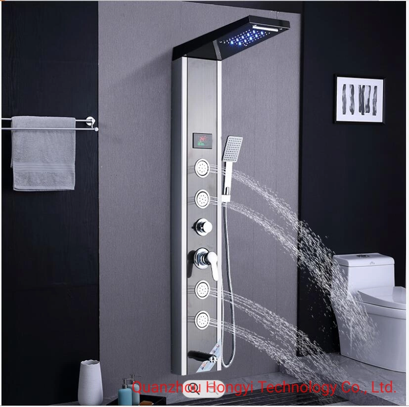 LED Digital Shower Panel Column Rain Waterfall Shower Head Massage SPA Jets Mixer Tap Spout Digital Bath Set