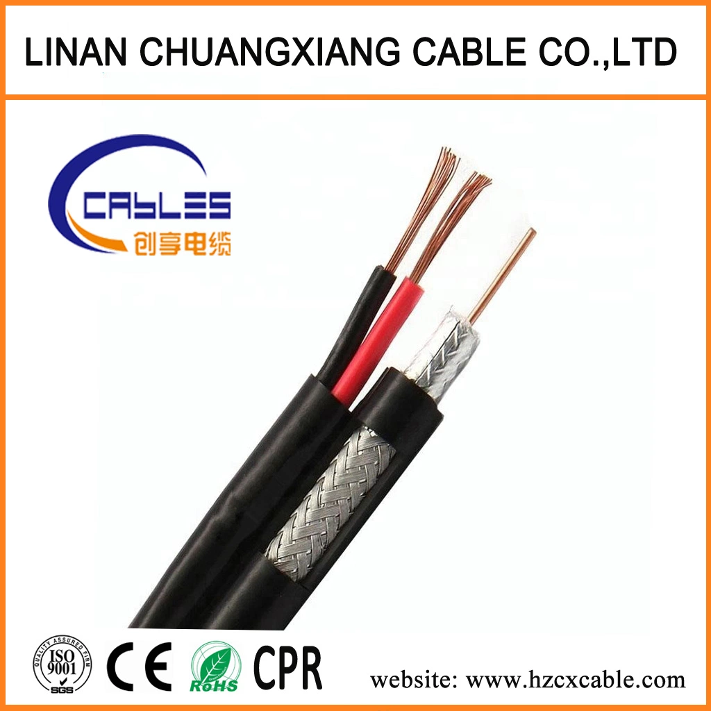 Cable coaxial Rg59 con cable de alimentación cable de cobre cable de TV Cable doble para sistema de vigilancia de cámaras cable CATV de producto de seguridad