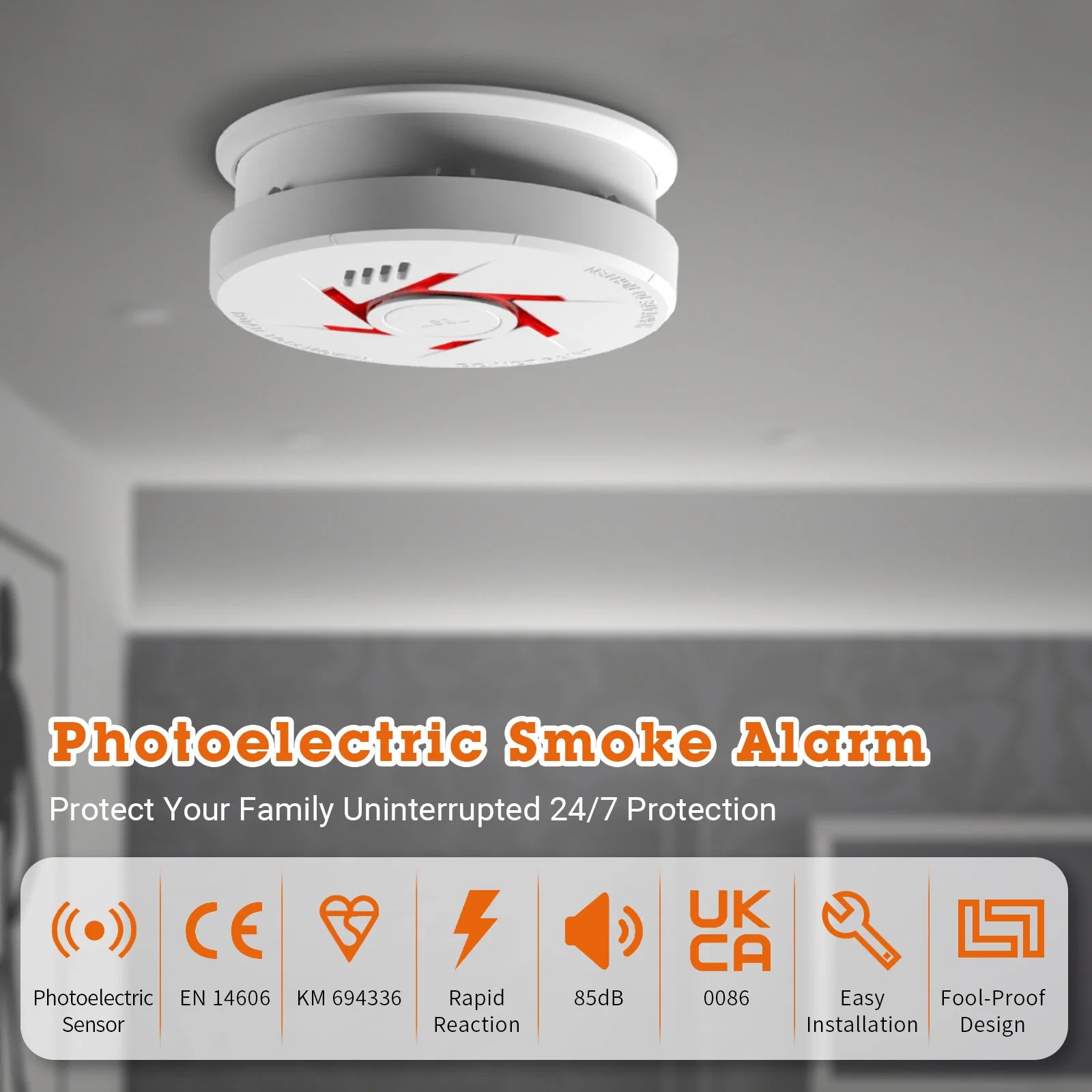 European CE En14604 Photoelectric Smoke Detection Alarm Standalone Fire Alarms Detector