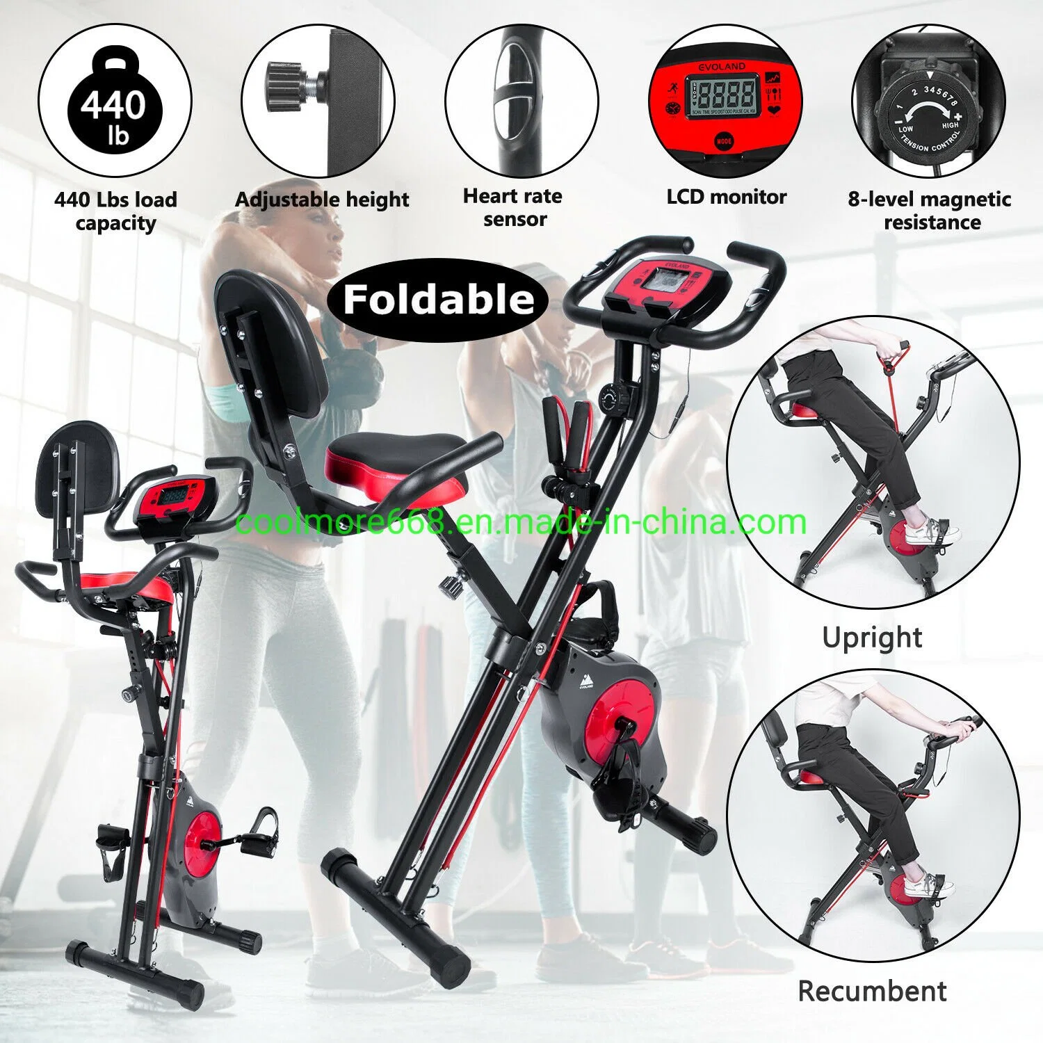 Folding Semi Recumbent Magnetic Upright Exercise Bike with Free APP for Indoor Bike Workout Log and Track, Backrest,